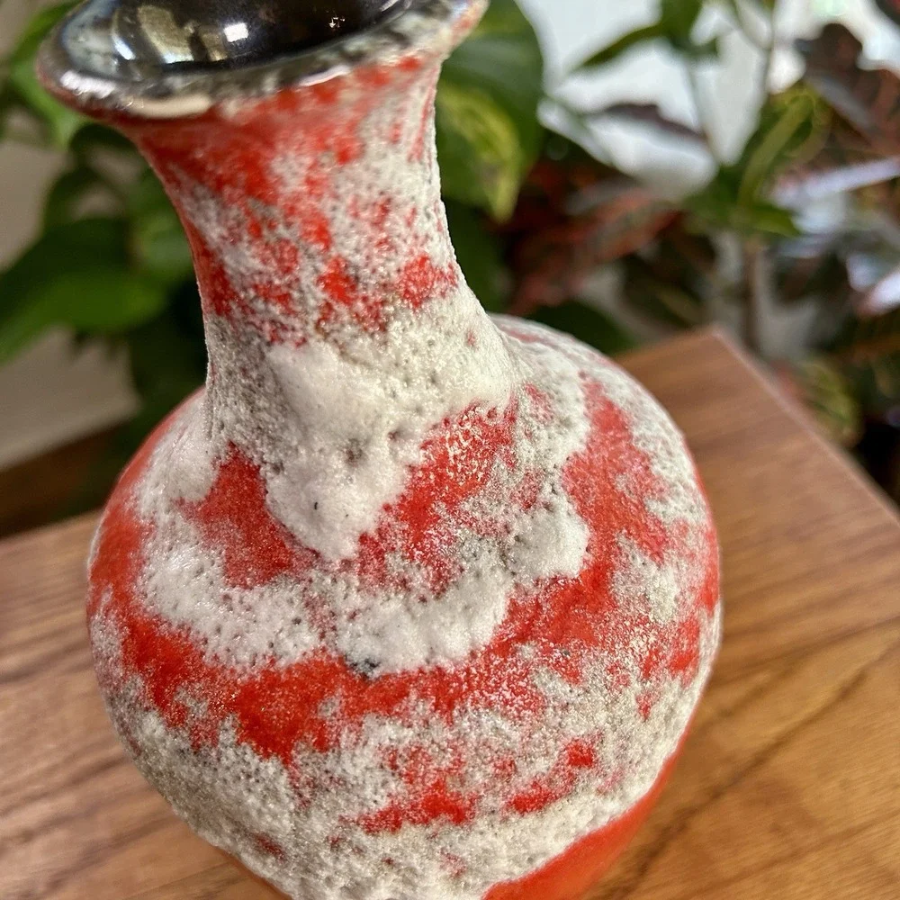 VTG Scheurich West German Pottery Fat Lava Pitcher Vase 2 20 MCM Poppy Red 8